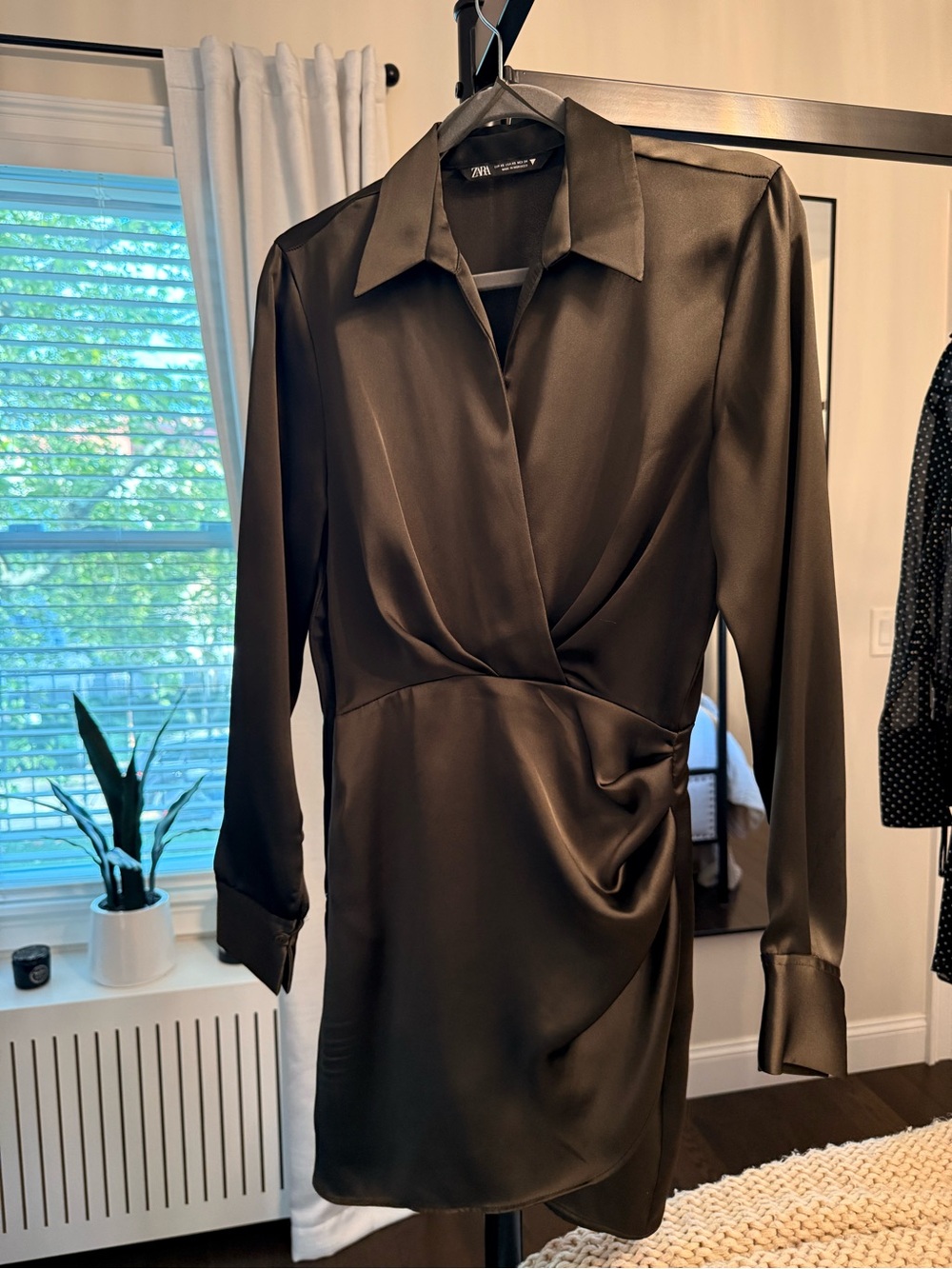 Zara Olive Green Satin Wrap Mini Dress